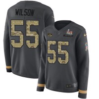 Nike Cincinnati Bengals #55 Logan Wilson Anthracite Super Bowl LVI Patch Salute to Service Women's Stitched NFL Limited Therma Long Sleeve Jersey