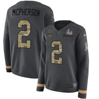 Nike Cincinnati Bengals #2 Evan McPherson Anthracite Super Bowl LVI Patch Salute to Service Women's Stitched NFL Limited Therma Long Sleeve Jersey