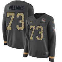 Nike Cincinnati Bengals #73 Jonah Williams Anthracite Super Bowl LVI Patch Salute to Service Women's Stitched NFL Limited Therma Long Sleeve Jersey