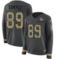 Nike Cincinnati Bengals #89 Drew Sample Anthracite Super Bowl LVI Patch Salute to Service Women's Stitched NFL Limited Therma Long Sleeve Jersey