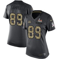Nike Cincinnati Bengals #89 Drew Sample Black Super Bowl LVI Patch Women's Stitched NFL Limited 2016 Salute to Service Jersey