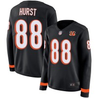 Nike Cincinnati Bengals #88 Hayden Hurst Black Team Color Women's Stitched NFL Limited Therma Long Sleeve Jersey