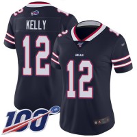 Nike Buffalo Bills #12 Jim Kelly Navy Women's Stitched NFL Limited Inverted Legend 100th Season Jersey