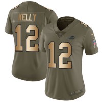 Nike Buffalo Bills #12 Jim Kelly Olive/Gold Women's Stitched NFL Limited 2017 Salute to Service Jersey