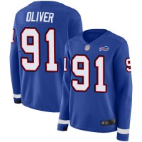 Nike Buffalo Bills #91 Ed Oliver Royal Blue Team Color Women's Stitched NFL Limited Therma Long Sleeve Jersey