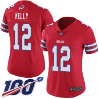 Nike Buffalo Bills #12 Jim Kelly Red Women's Stitched NFL Limited Rush 100th Season Jersey