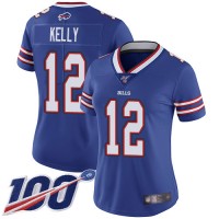 Nike Buffalo Bills #12 Jim Kelly Royal Blue Team Color Women's Stitched NFL 100th Season Vapor Limited Jersey