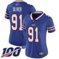 Nike Buffalo Bills #91 Ed Oliver Royal Blue Team Color Women's Stitched NFL 100th Season Vapor Limited Jersey