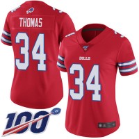 Nike Buffalo Bills #34 Thurman Thomas Red Women's Stitched NFL Limited Rush 100th Season Jersey