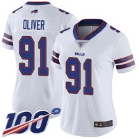 Nike Buffalo Bills #91 Ed Oliver White Women's Stitched NFL 100th Season Vapor Limited Jersey
