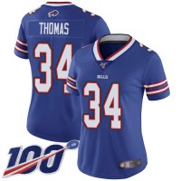 Nike Buffalo Bills #34 Thurman Thomas Royal Blue Team Color Women's Stitched NFL 100th Season Vapor Limited Jersey