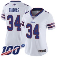 Nike Buffalo Bills #34 Thurman Thomas White Women's Stitched NFL 100th Season Vapor Limited Jersey