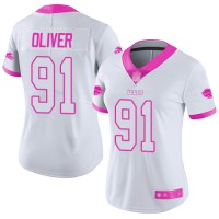 Nike Buffalo Bills #91 Ed Oliver White/Pink Women's Stitched NFL Limited Rush Fashion Jersey