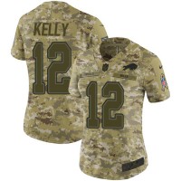 Nike Buffalo Bills #12 Jim Kelly Camo Women's Stitched NFL Limited 2018 Salute to Service Jersey