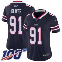 Nike Buffalo Bills #91 Ed Oliver Navy Women's Stitched NFL Limited Inverted Legend 100th Season Jersey