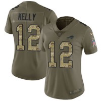 Nike Buffalo Bills #12 Jim Kelly Olive/Camo Women's Stitched NFL Limited 2017 Salute to Service Jersey