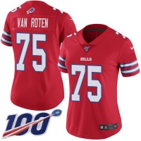 Nike Buffalo Bills #75 Greg Van Roten Red Women's Stitched NFL Limited Rush 100th Season Jersey