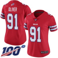 Nike Buffalo Bills #91 Ed Oliver Red Women's Stitched NFL Limited Rush 100th Season Jersey
