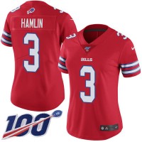 Nike Buffalo Bills #3 Damar Hamlin Red Women's Stitched NFL Limited Rush 100th Season Jersey
