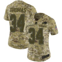 Nike Buffalo Bills #34 Thurman Thomas Camo Women's Stitched NFL Limited 2018 Salute to Service Jersey