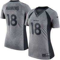 Nike Denver Broncos #18 Peyton Manning Gray Women's Stitched NFL Limited Gridiron Gray Jersey