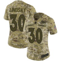 Nike Denver Broncos #30 Phillip Lindsay Camo Women's Stitched NFL Limited 2018 Salute to Service Jersey