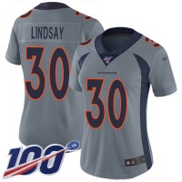 Nike Denver Broncos #30 Phillip Lindsay Gray Women's Stitched NFL Limited Inverted Legend 100th Season Jersey