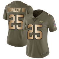Nike Denver Broncos #25 Melvin Gordon III Olive/Gold Women's Stitched NFL Limited 2017 Salute To Service Jersey