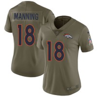 Nike Denver Broncos #18 Peyton Manning Olive Women's Stitched NFL Limited 2017 Salute to Service Jersey