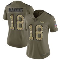 Nike Denver Broncos #18 Peyton Manning Olive/Camo Women's Stitched NFL Limited 2017 Salute to Service Jersey