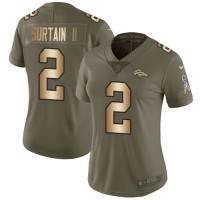 Nike Denver Broncos #2 Patrick Surtain II Olive/Gold Women's Stitched NFL Limited 2017 Salute To Service Jersey
