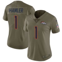 Nike Denver Broncos #1 KJ Hamler Olive Women's Stitched NFL Limited 2017 Salute To Service Jersey