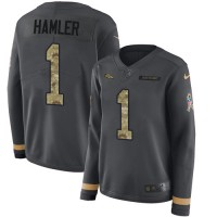 Nike Denver Broncos #1 KJ Hamler Anthracite Salute to Service Women's Stitched NFL Limited Therma Long Sleeve Jersey