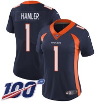 Nike Denver Broncos #1 KJ Hamler Navy Blue Alternate Women's Stitched NFL 100th Season Vapor Limited Jersey