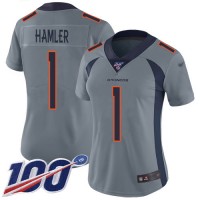 Nike Denver Broncos #1 KJ Hamler Gray Women's Stitched NFL Limited Inverted Legend 100th Season Jersey