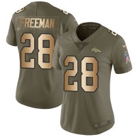 Nike Denver Broncos #28 Royce Freeman Olive/Gold Women's Stitched NFL Limited 2017 Salute to Service Jersey