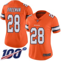 Nike Denver Broncos #28 Royce Freeman Orange Women's Stitched NFL Limited Rush 100th Season Jersey