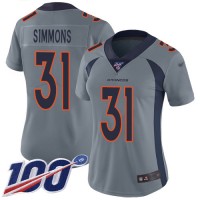 Nike Denver Broncos #31 Justin Simmons Gray Women's Stitched NFL Limited Inverted Legend 100th Season Jersey