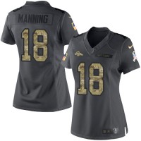 Nike Denver Broncos #18 Peyton Manning Black Women's Stitched NFL Limited 2016 Salute to Service Jersey