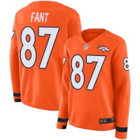 Nike Denver Broncos #87 Noah Fant Orange Team Color Women's Stitched NFL Limited Therma Long Sleeve Jersey