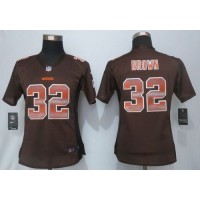 Nike Cleveland Browns #32 Jim Brown Brown Team Color Women's Stitched NFL Elite Strobe Jersey