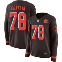 Nike Cleveland Browns #78 Jack Conklin Brown Team Color Women's Stitched NFL Limited Therma Long Sleeve Jersey