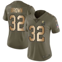 Nike Cleveland Browns #32 Jim Brown Olive/Gold Women's Stitched NFL Limited 2017 Salute to Service Jersey