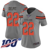 Nike Cleveland Browns #22 Grant Delpit Gray Women's Stitched NFL Limited Inverted Legend 100th Season Jersey