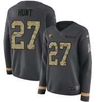 Nike Cleveland Browns #27 Kareem Hunt Anthracite Salute to Service Women's Stitched NFL Limited Therma Long Sleeve Jersey