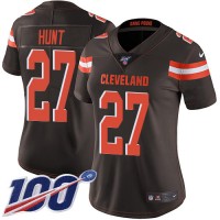 Nike Cleveland Browns #27 Kareem Hunt Brown Team Color Women's Stitched NFL 100th Season Vapor Untouchable Limited Jersey