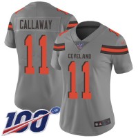 Nike Cleveland Browns #11 Antonio Callaway Gray Women's Stitched NFL Limited Inverted Legend 100th Season Jersey