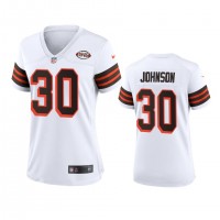 Women Cleveland Browns #30 D'Ernest Johnson Nike 1946 Collection Alternate Game Limited NFL Jersey - White
