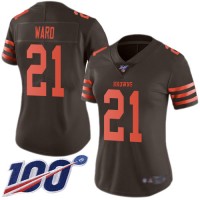 Nike Cleveland Browns #21 Denzel Ward Brown Women's Stitched NFL Limited Rush 100th Season Jersey