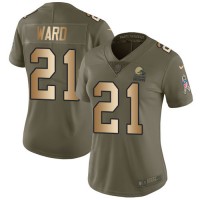 Nike Cleveland Browns #21 Denzel Ward Olive/Gold Women's Stitched NFL Limited 2017 Salute to Service Jersey
